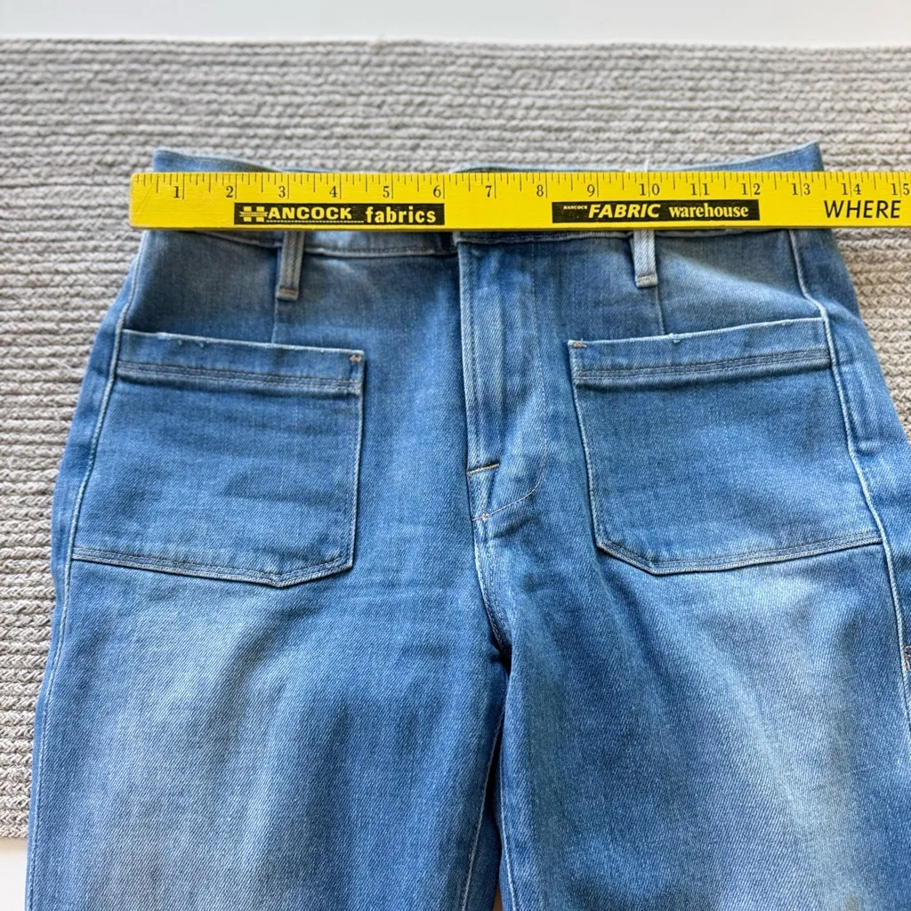 FRAME Denim Le Bardot Crop Flare Front Pocket Cropped Flare Raw Hem Jeans Sz 25 - Image 6