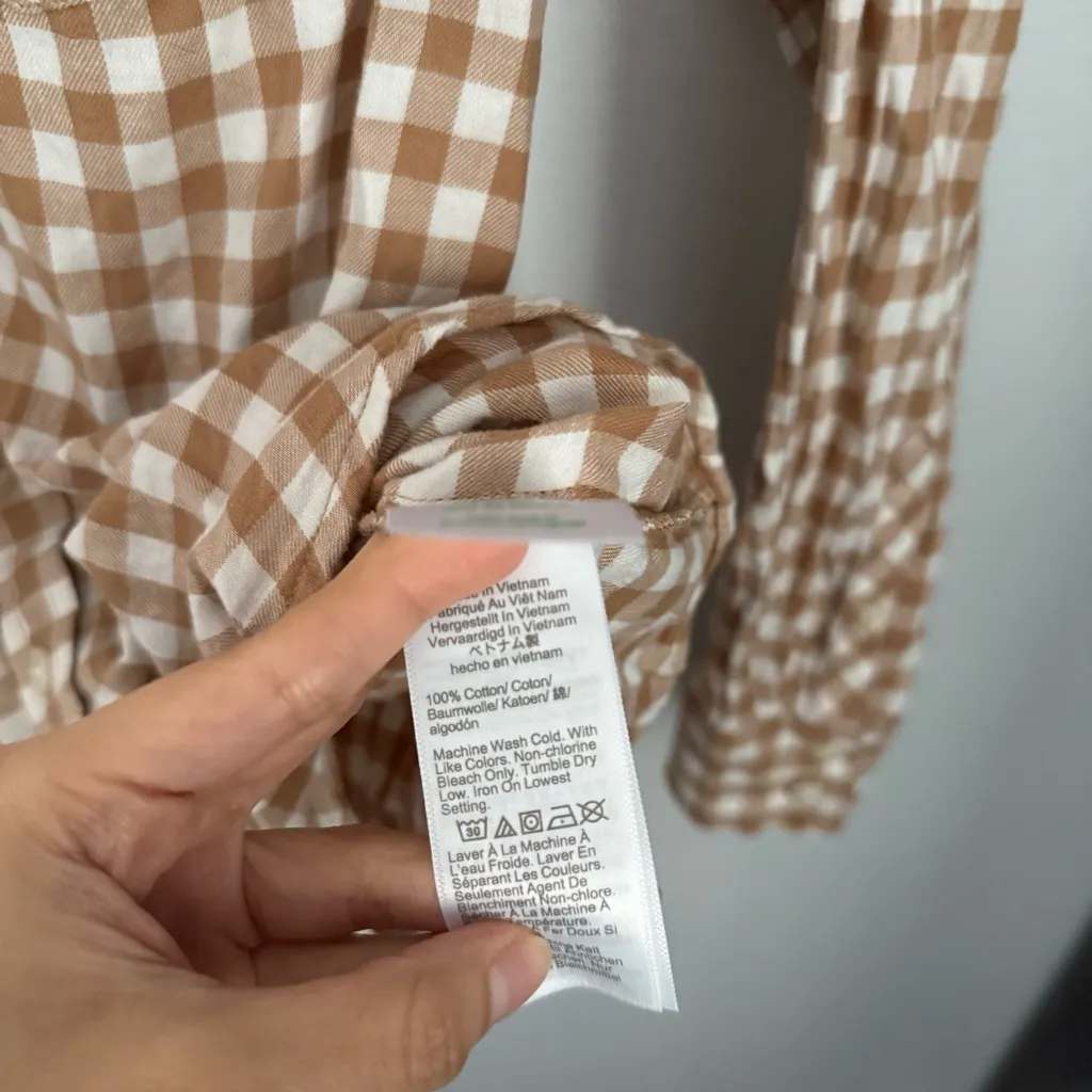 J.Crew XS Women’s Flannel Plaid Shirt Long Sleeve Tan Caramel White Fall Cabin - Image 4