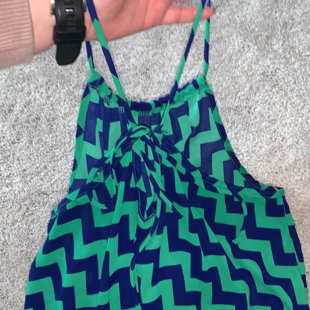 MITTO Blue & Green Sleeveless Chevron Shorts Romper Sz L - Image 8