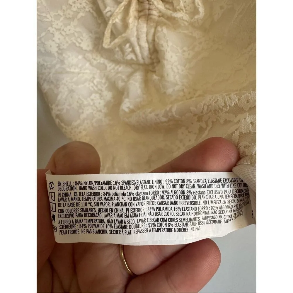 Women's White‎ Floral Sheer Lace Tie Front Top sz S Beachy Y2K Dainty White - Image 4