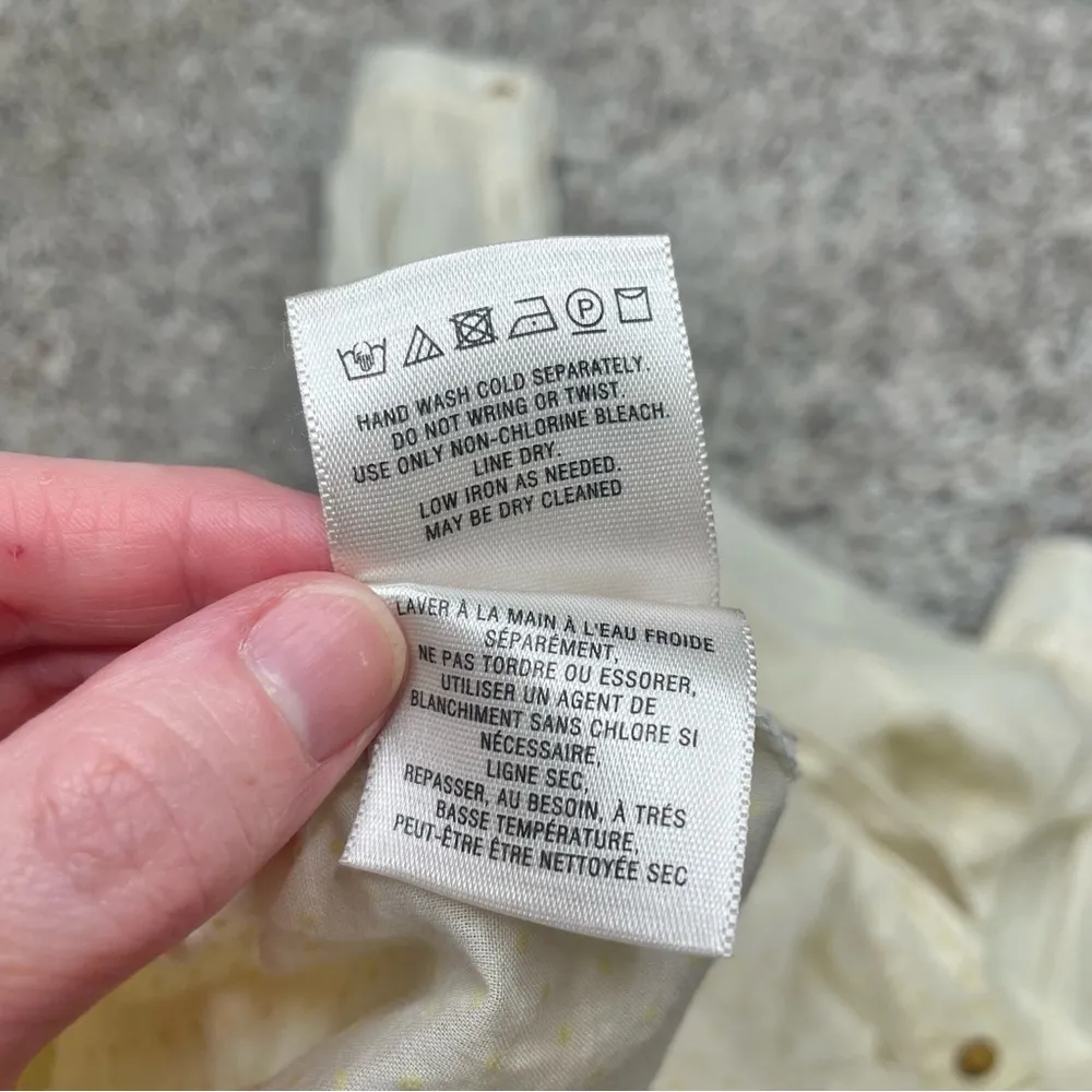 Anthropologie  Pale Yellow Sheer Polka Dot 3/4 Sleeve Button Up Top Shirt 0 - Image 8