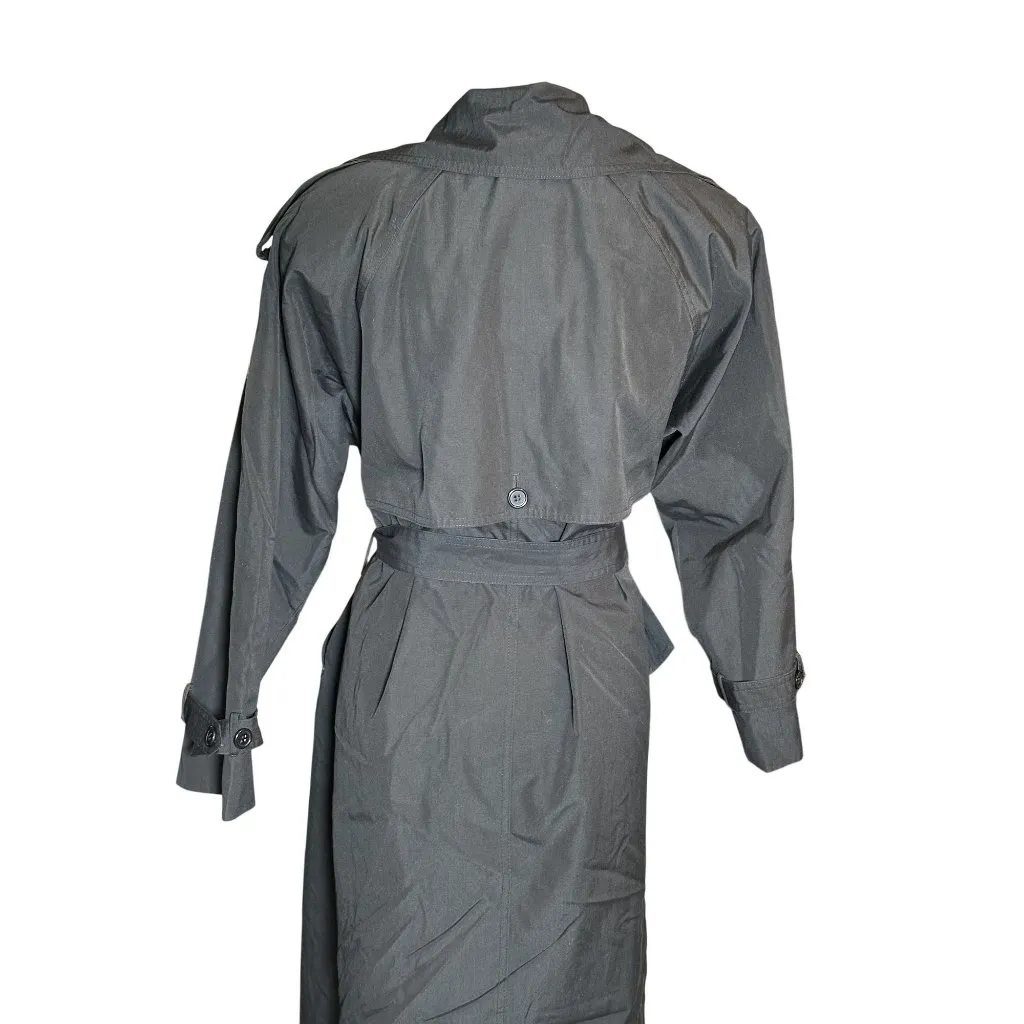 J Gallery Women’s Black Trench Coat Medium Long Belted Double Breasted Classic 7 - Image 3