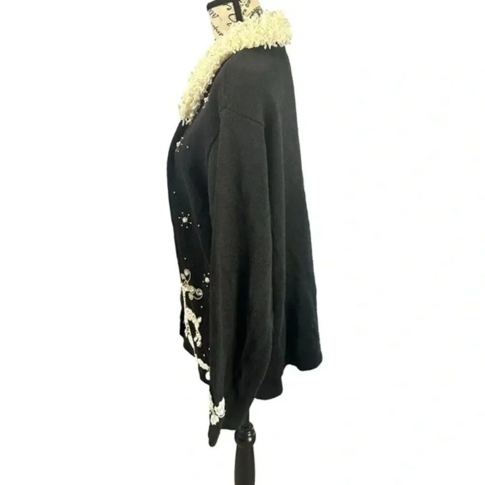 Vintage Victoria Jones Reindeer Sequin Black Christmas Cardigan Holiday Sweater Size L - Image 6