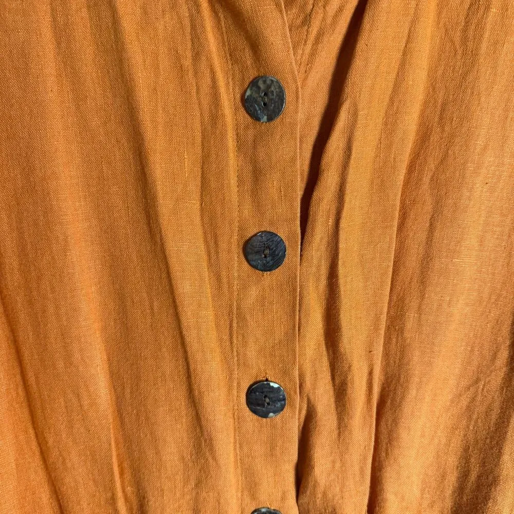Flax 100% Linen Orange Button Front Shirt Top Size Small - Image 12