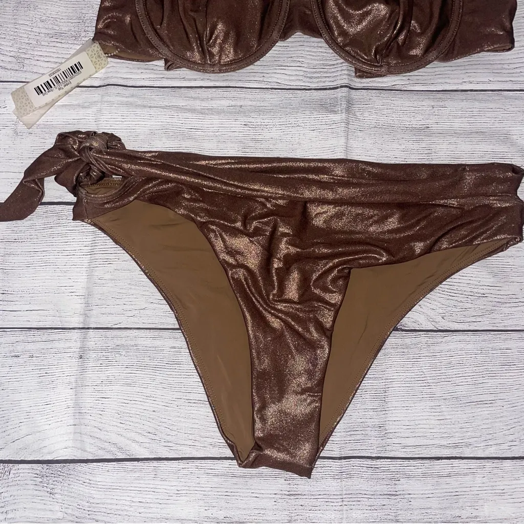 NWT Devon Windsor Swim x Alexis Rose Gold Bikini Brown Size L - Image 5