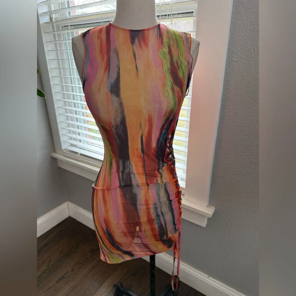 Revolve SNDYS Delilah Printed Mesh Mini Dress Size 2 Red - Image 4