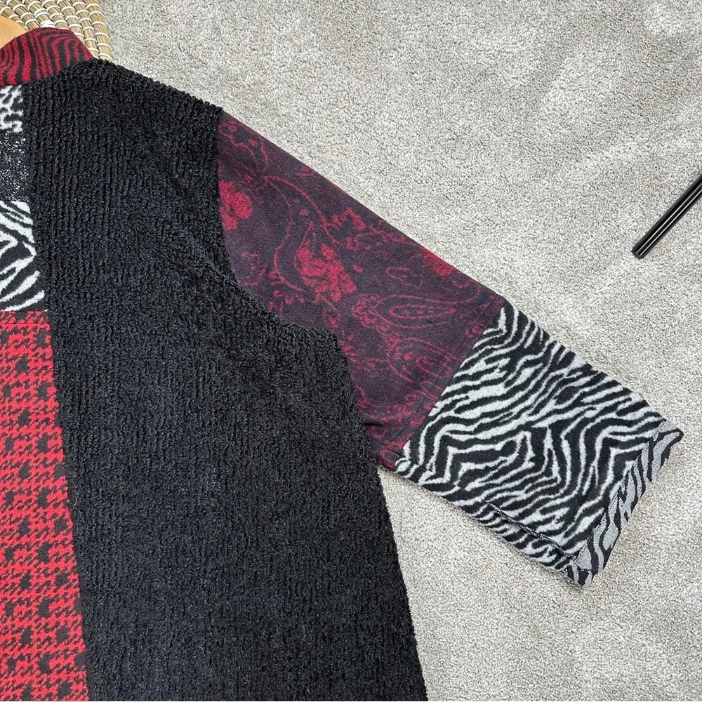 Ali Miles Multi Patchwork Print Funnel Neck 3/4 Cuffed Sleeve Patch Pocket 3X Black - Image 12