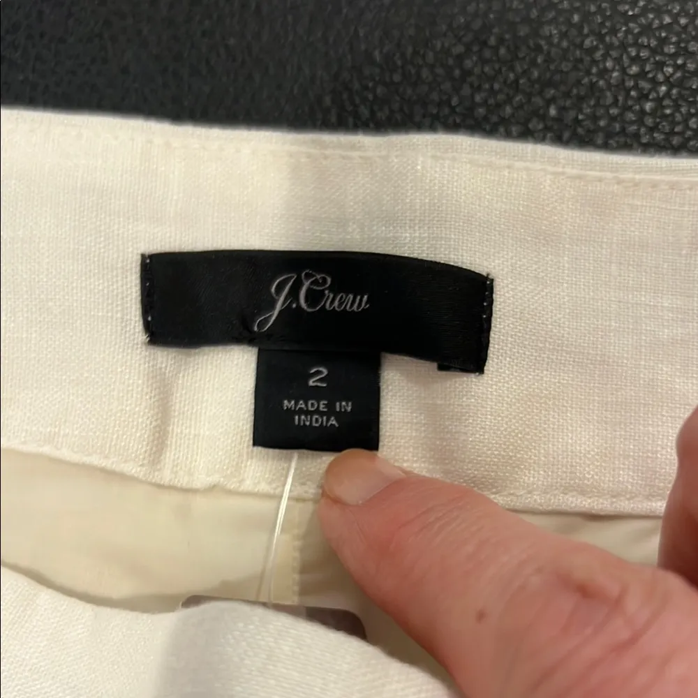 J. Crew Cream with Navy embroidery linen high waisted shorts size 2 - Image 12