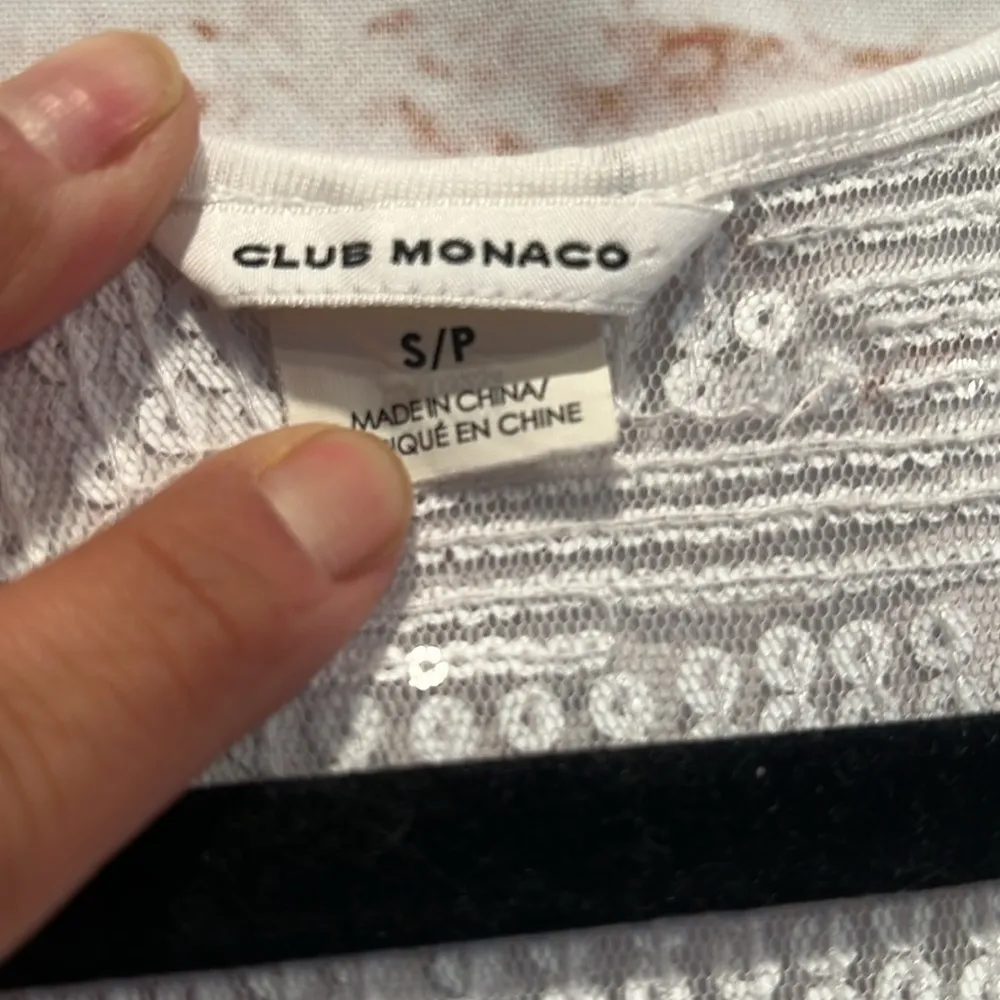 Club Monaco Shirt Womens Small Sleeveless Tank Top Semi Sheer Sequined Racerback - Image 5