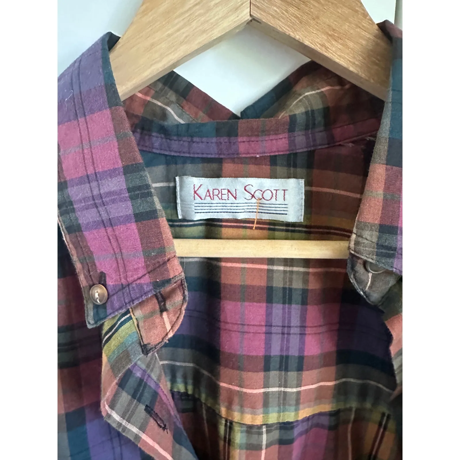 Vintage 90s Plaid Womens Button Down Shirt Size M Cotton Preppy Twee Academia - Image 4