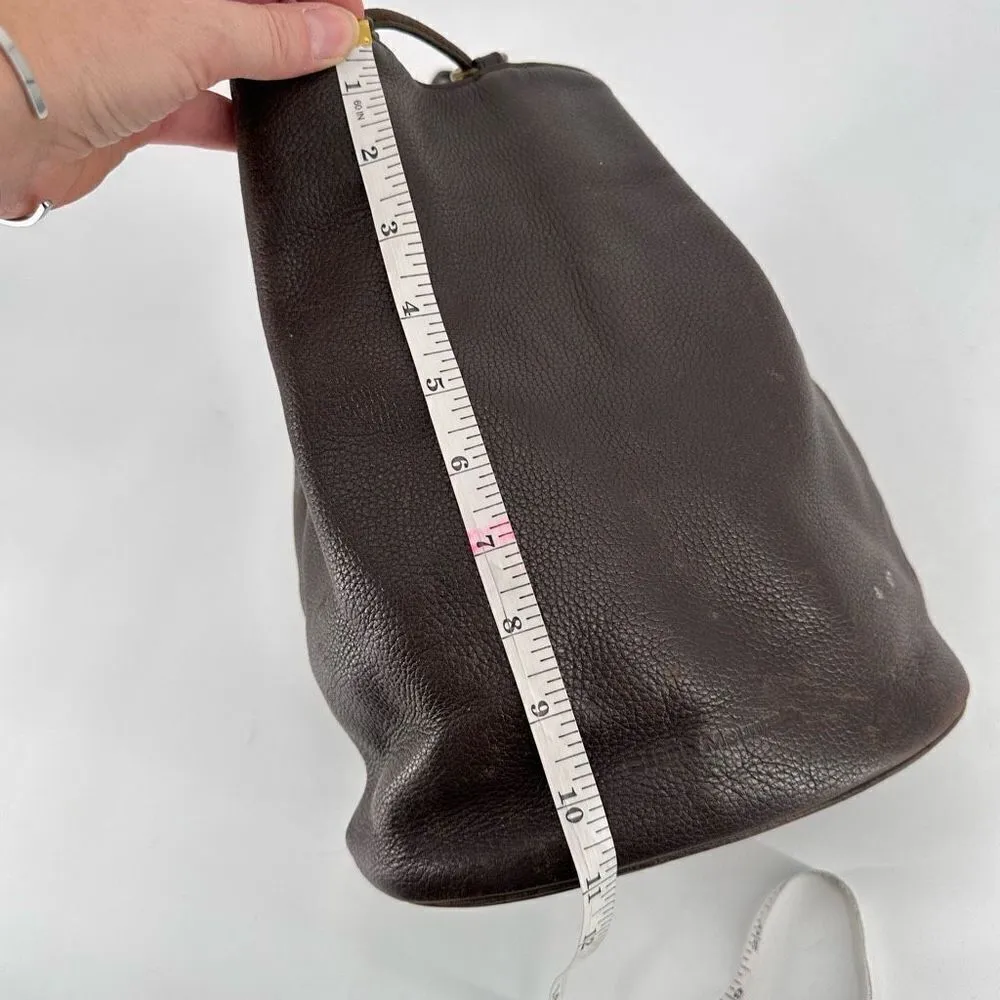 Stone‎ Mountain Dark Chocolate Brown Pebbled Leather Brass Grommet Bucket Bag - Image 7