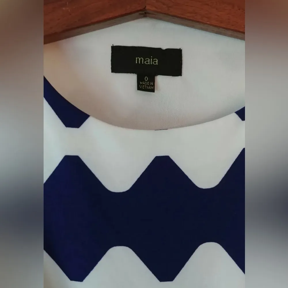 Maia Blue & White Chevron Wave Stripe Open Bow Back Modcloth Dress Coquette Girl Size 0 - Image 7