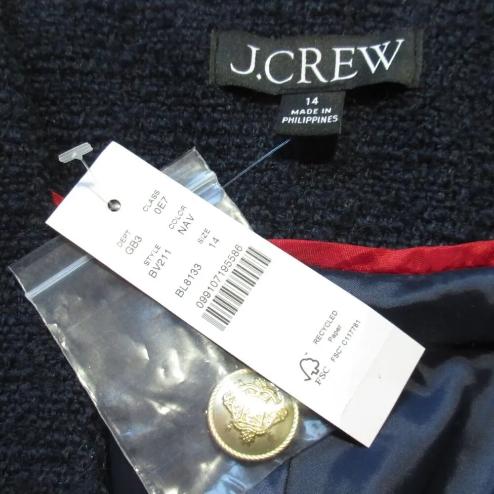 NWT J.Crew V-neck Lady Jacket in Navy Blue Maritime Tweed Crop 14 - Image 3