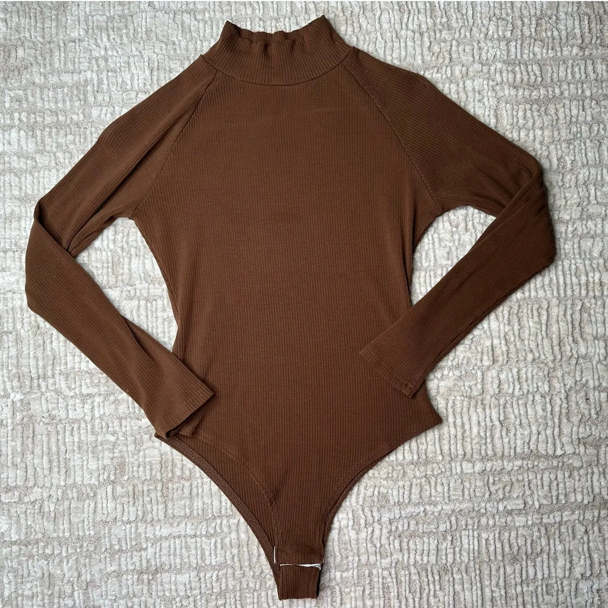 Brown Ribbed Mock Neck Bodysuit - Image 8