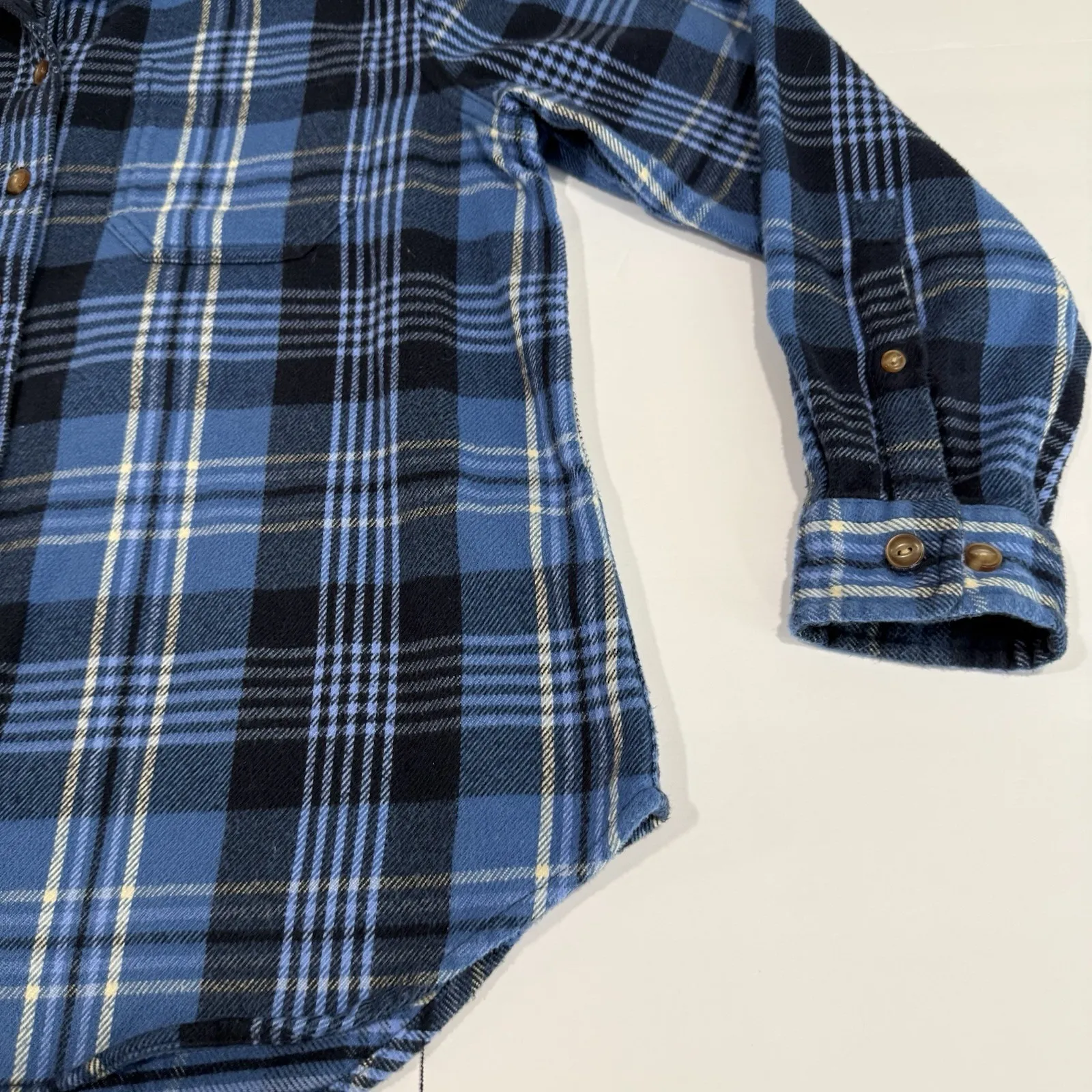 LL Bean Blue Plaid Organic Cotton Flannel Button Up Tunic Shirt SMALL PETITE Size undefined - Image 5