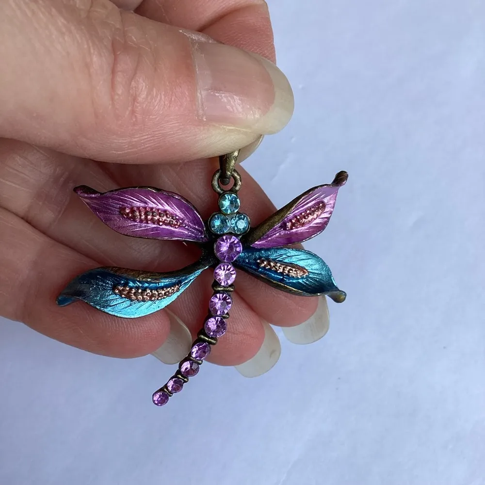 Dragonfly pendant. Teal and mauve rhinestones Blue - Image 3
