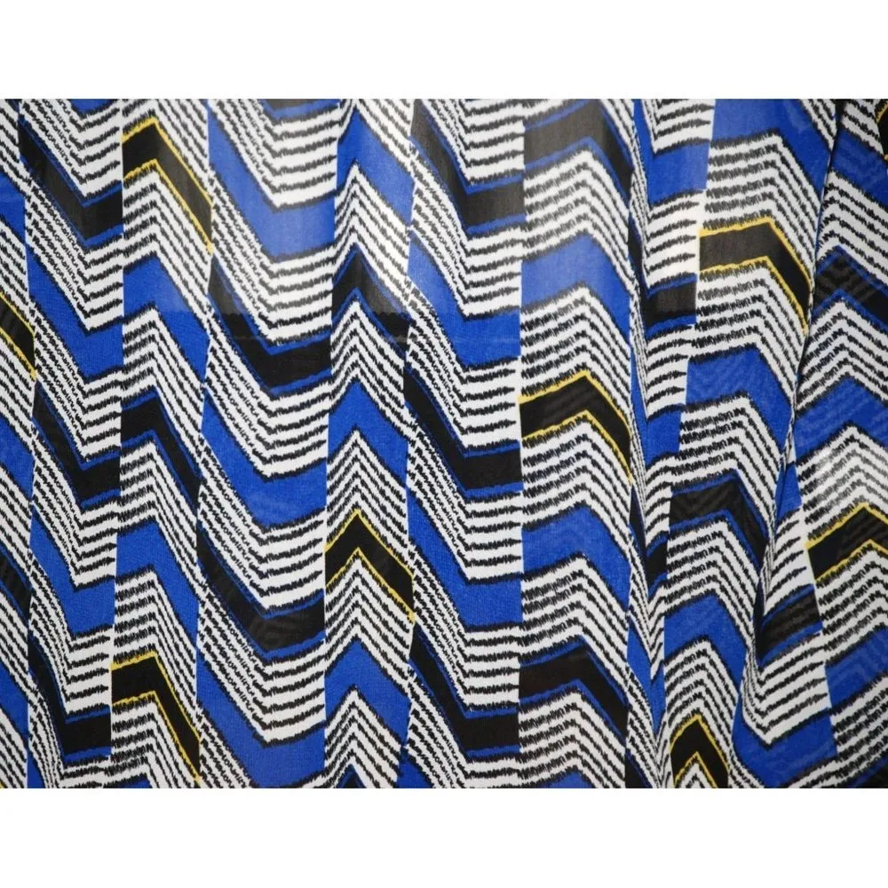 Daniel Rainn Blue Chevron Sleeveless Sheer Blouse Size 2X V-Neck Half Button Up - Image 8