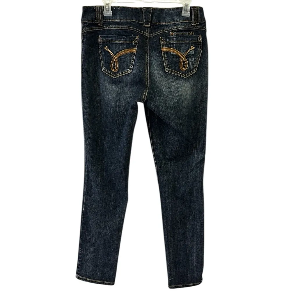 Componix by Jolt Dark Wash High Rise Denim Skinny Embroidered Blue Jeans Size 12 - Image 5