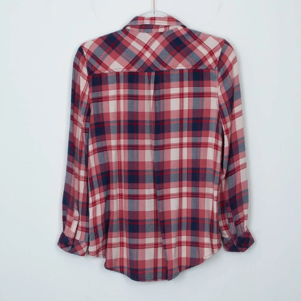 BeachLunchLounge‎ Charley Plaid Flannel Long Sleeve Button Down Shirt Size Small - Image 7