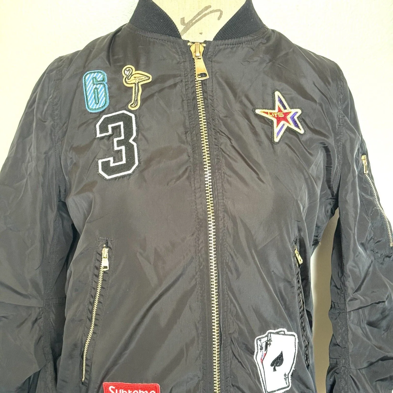 It Girl Jacket Windbreaker Womens Sz Small Streetwear Grunge Y2k Statement Urban Black - Image 5