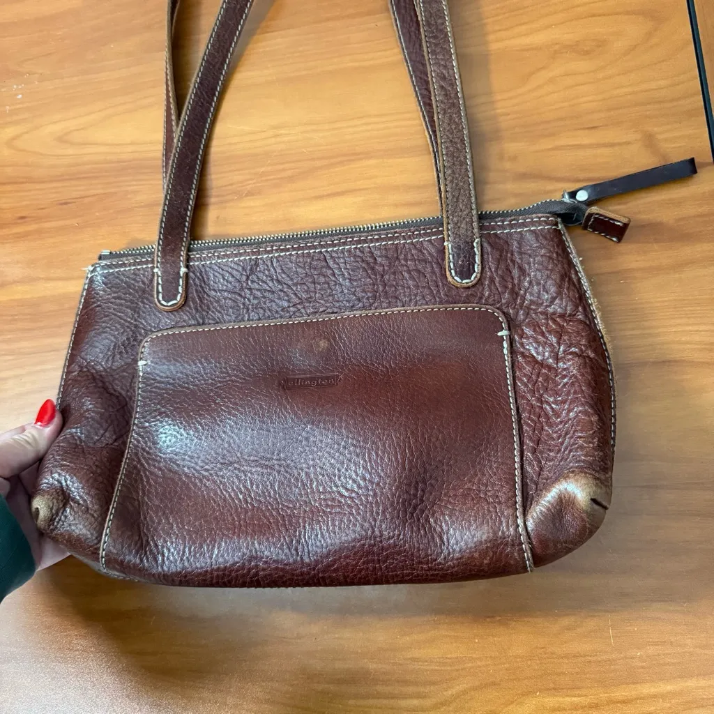 Ellington Dark Brown Leather Shoulder Purse Bag Zip‎ Top Neutral Natural Minimal - Image 4