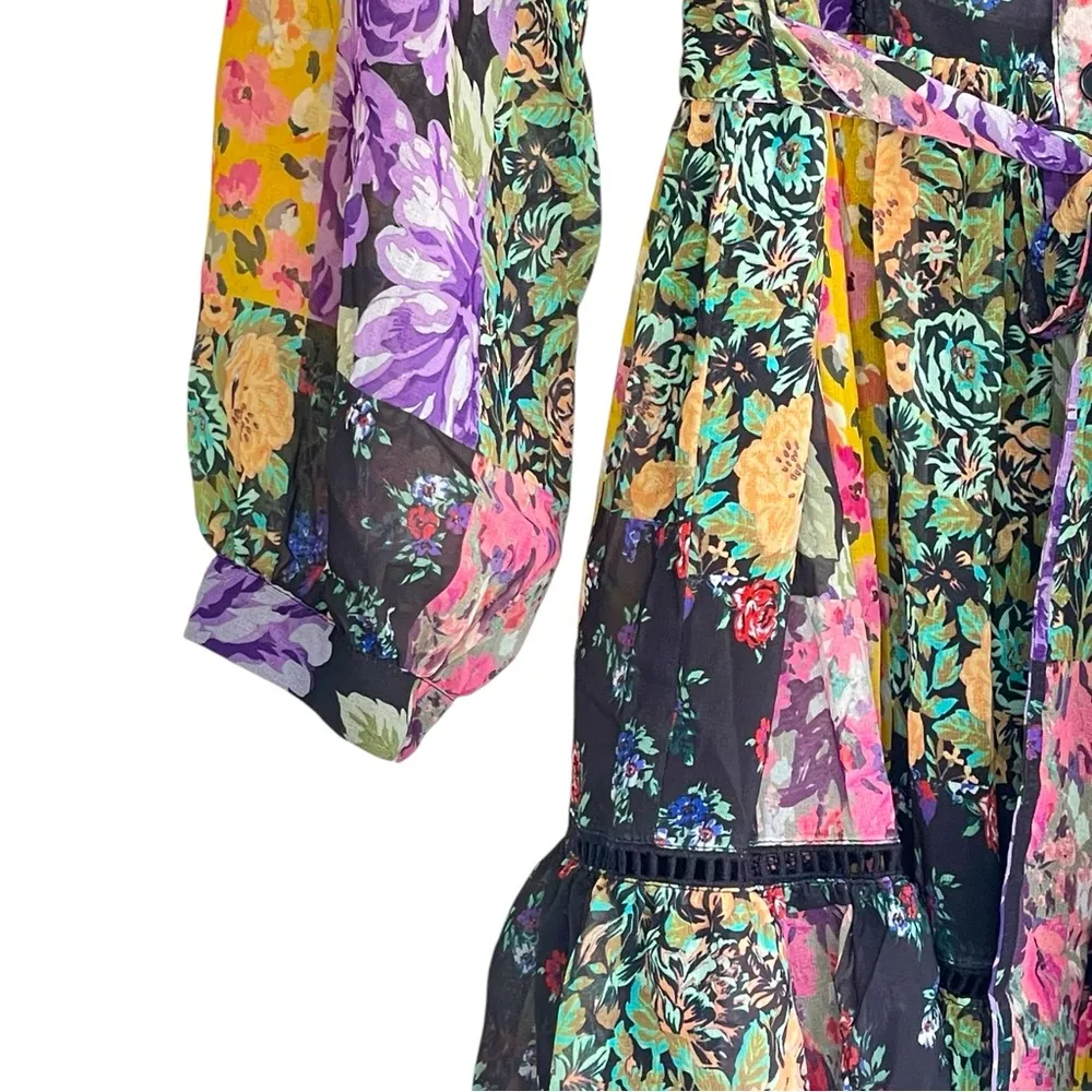 ZARA, Black Floral dress. Sheer fabric, great for every season size L Purple Size L - Image 7