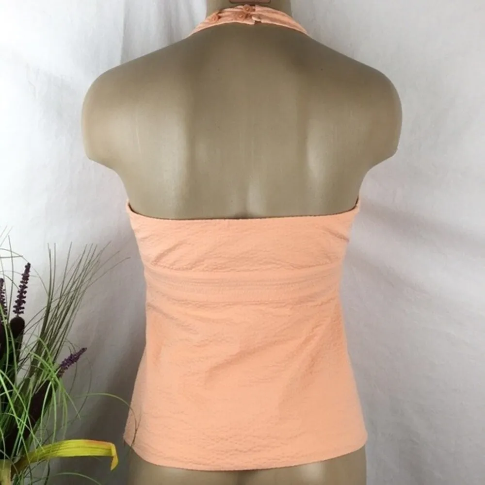 Vineyard Vines  Peach Seersucker Sleeveless Halter Top 2 - Image 3