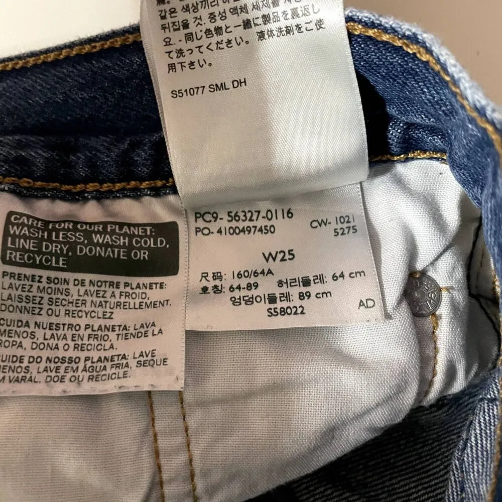 Levi's 501 Dark Medium Wash Blue Distressed Denim Cut-Off Shorts EUC Size 25 - Image 3