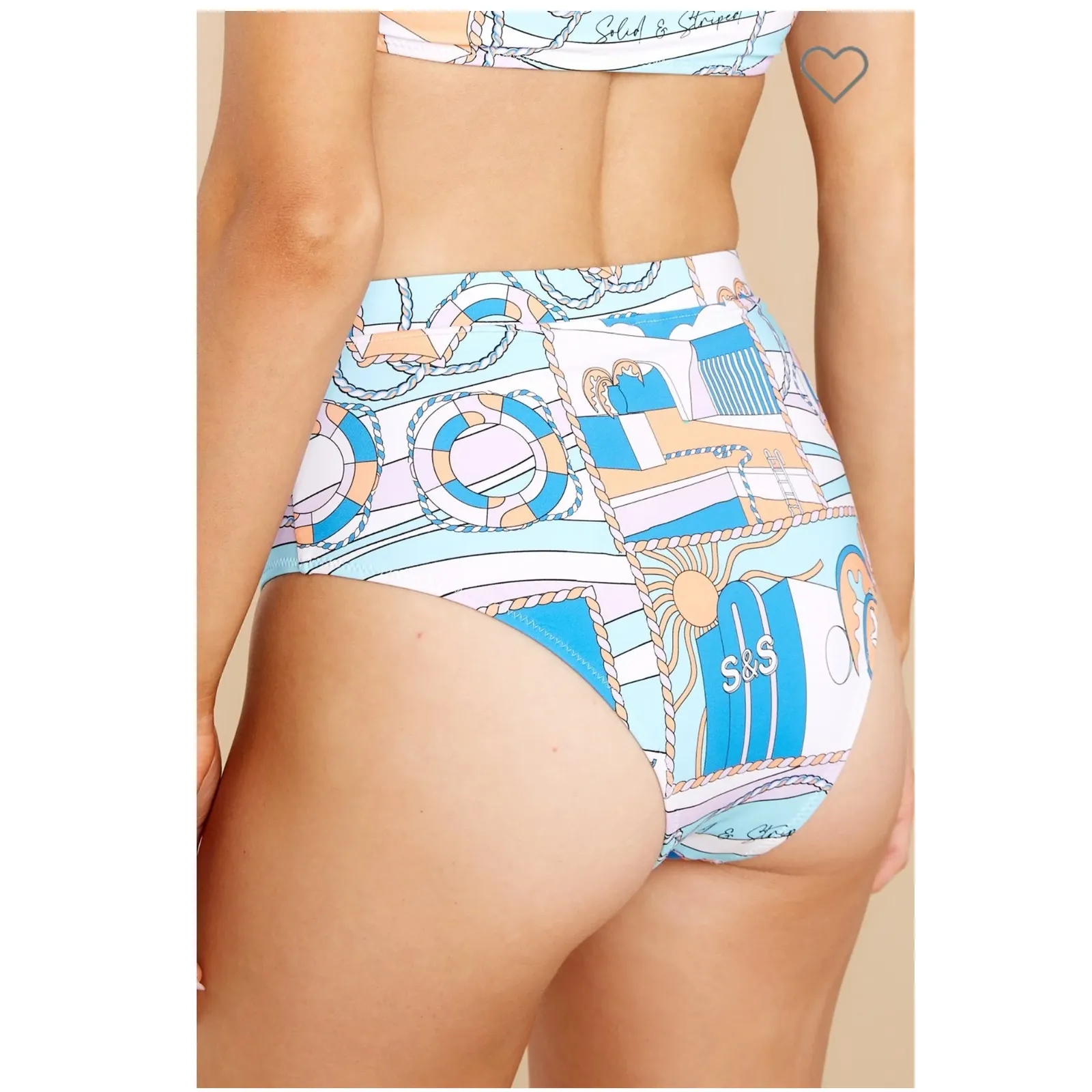 Solid & Striped Bikini Bottoms Medium Nautical Print High Waist Swim - Image 10