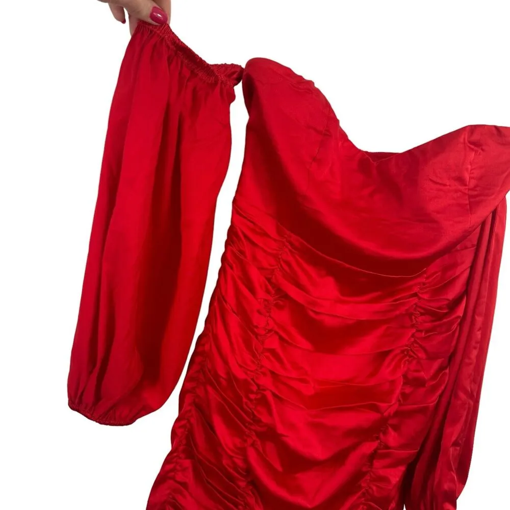 Hello Molly Red Off Shoulder Ruched Mini Dress Cocktail Womens Small AU 8 US 4 - Image 3