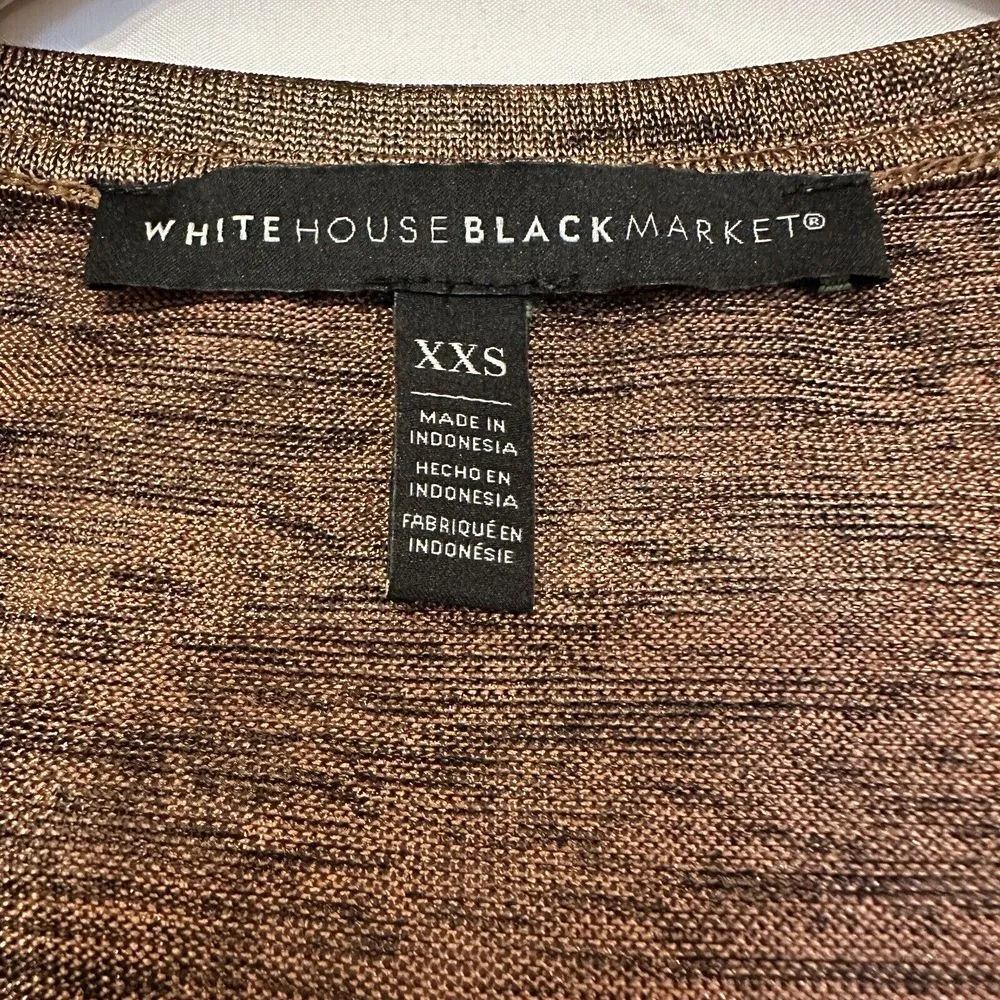 White House Black Market Size XXS Gold Bronze Metallic‎ V-Neck Tee Oversized - Image 4