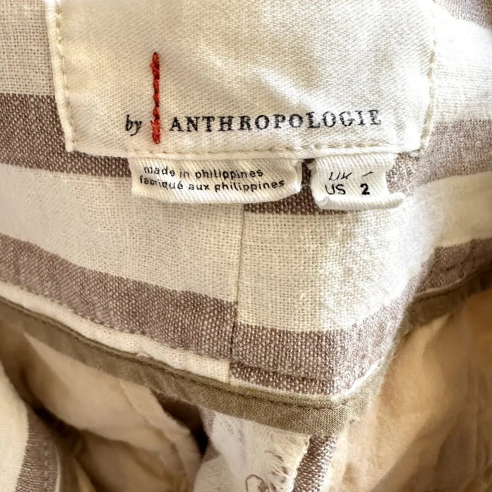 Anthropologie Oasis Striped Pants High Waisted Crop Linen Cotton Tan 2 - Image 3