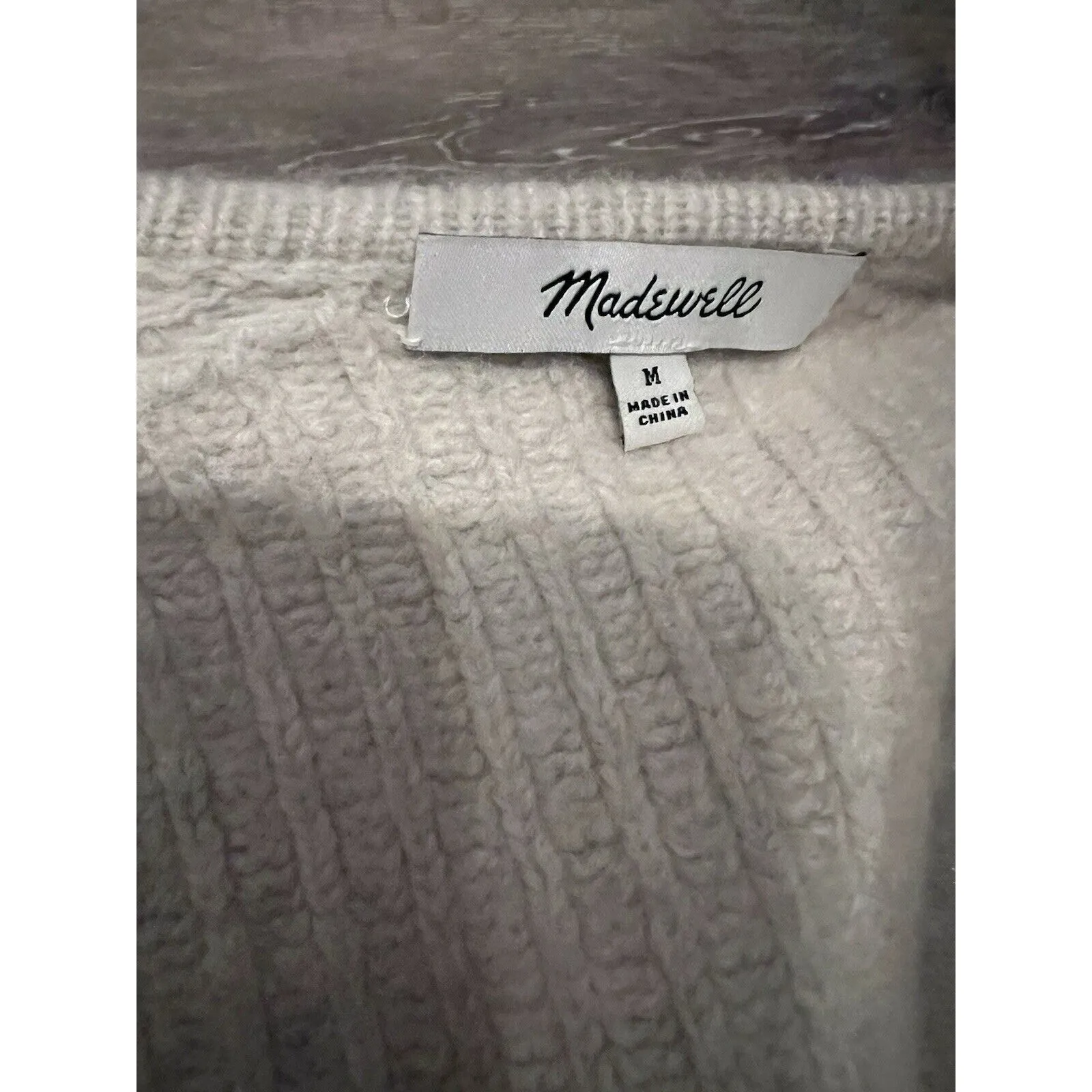 Madewell Open Cardigan Knit Merino Wool Cream Oatmeal Sz M Cropped Ivory Pocket - Image 6