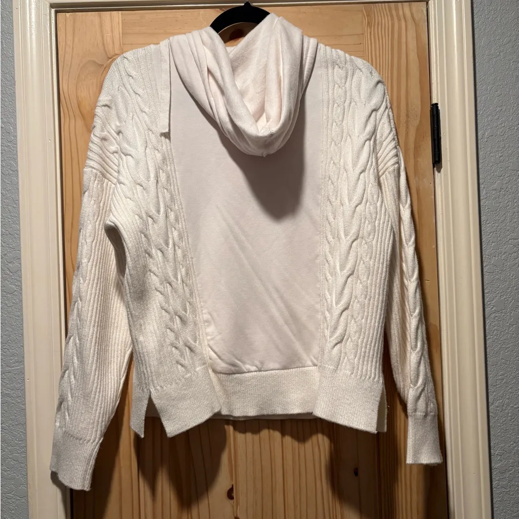 Cozy White Cable Knit Hoodie Sweater Women’s Size L - Image 3