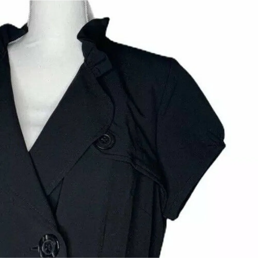 NEW Fashion Bug Ruffle Collar Short Sleeve Button Front Black Dress Tie Belt 16 - Image 4