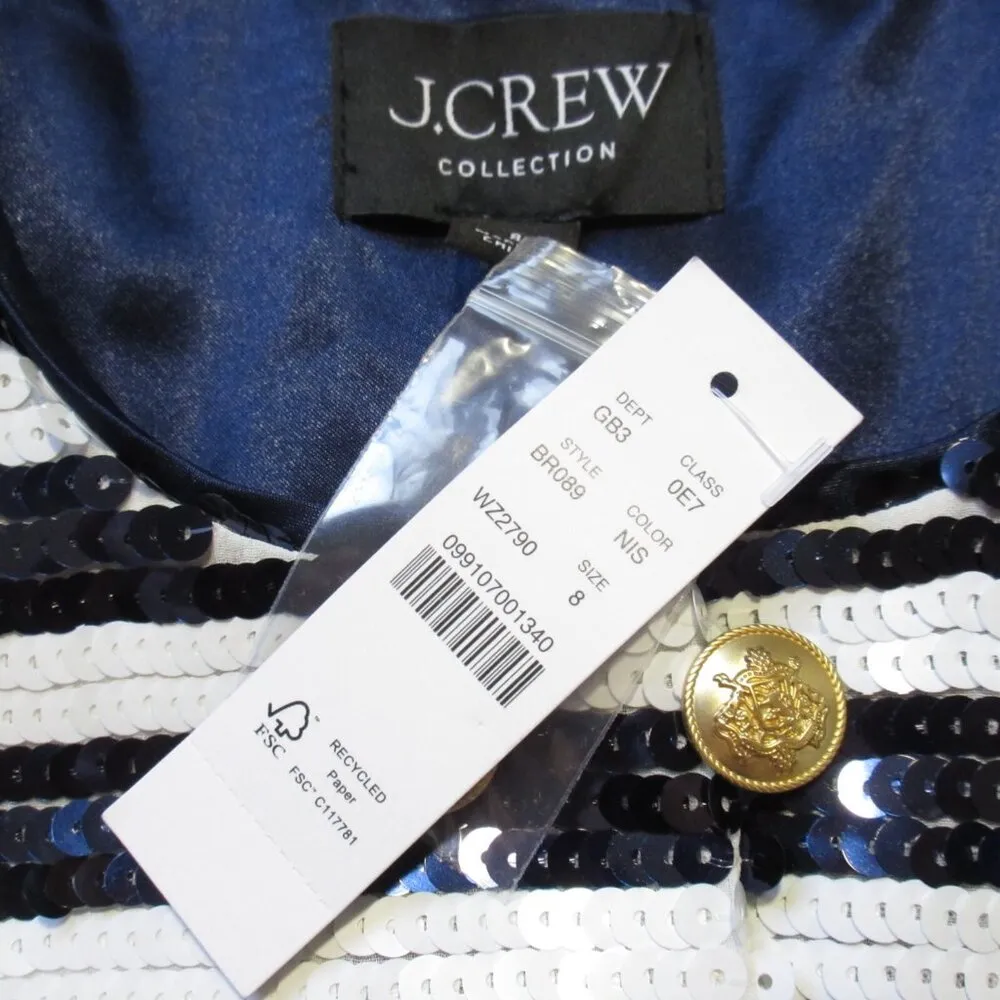 NWT J.Crew Collection Louisa Lady Jacket in Navy Ivory Sequin Stripe 8 - Image 5