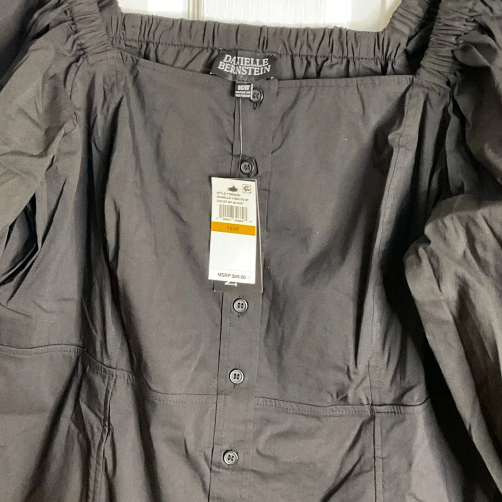 Black Button-Down Dress with Puff Sleeves - Image 3