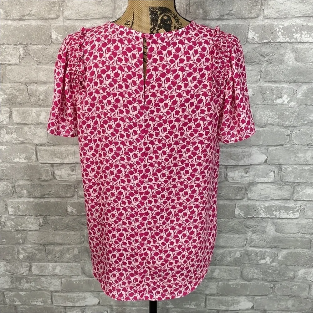 Ann Taylor Pink Print Smocked Ruffle Blouse - Image 2