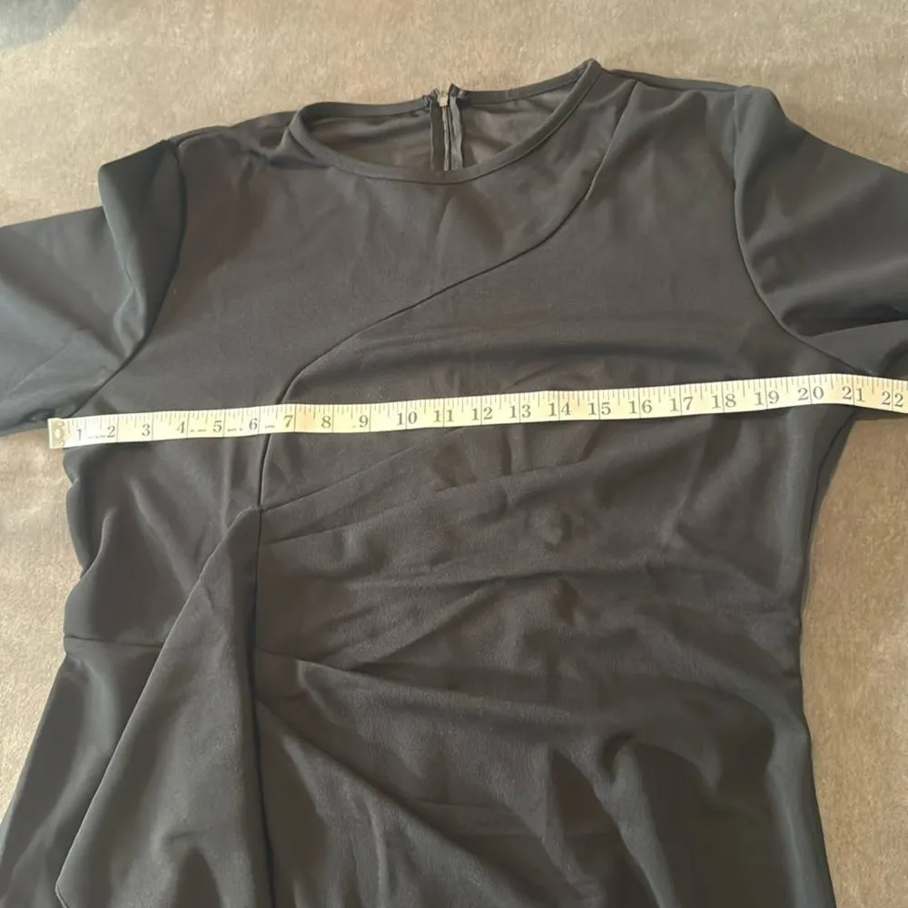 Women’s Black Asymmetrical Ruffled Midi Dress 3/4 Sleeve Zip Back Size 2XL NEW - Image 8