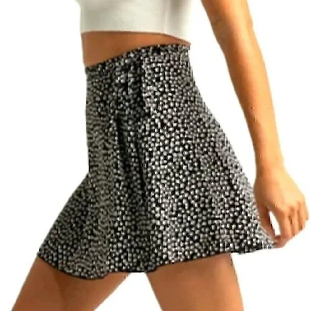 SKY AND SPARROW TILLYS Black White Ditsy Floral High Waisted Mini Wrap Skirt XL - Image 3