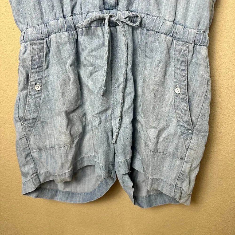 CLOTH & STONE Chambray Denim Lyocell Romper Shorts Set - size Medium - Image 3