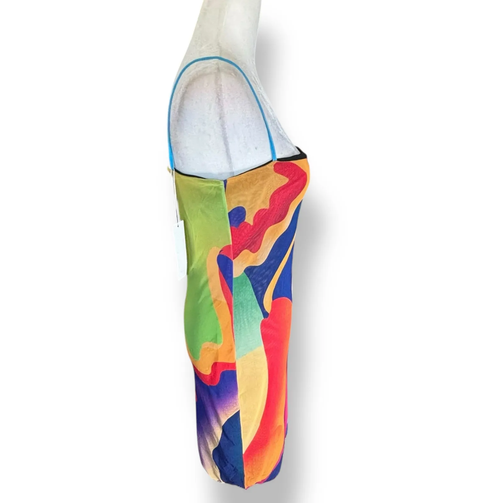 Expired Girl X Heeyajenny Abstract Mesh Midi Slip Dress Colorblock Medium New Blue - Image 5