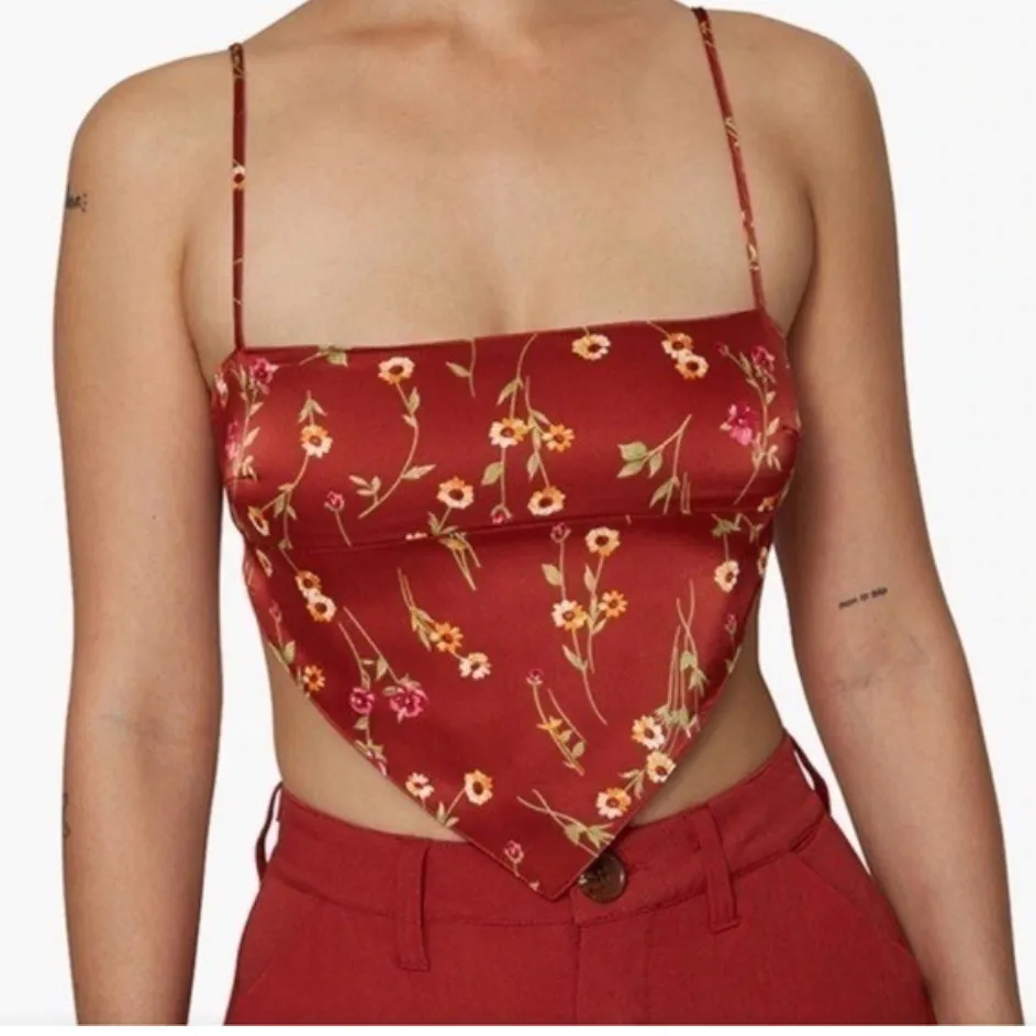 Danielle Bernstein Bandana Top in Roses and Daisies Redwood LARGE - Image 1