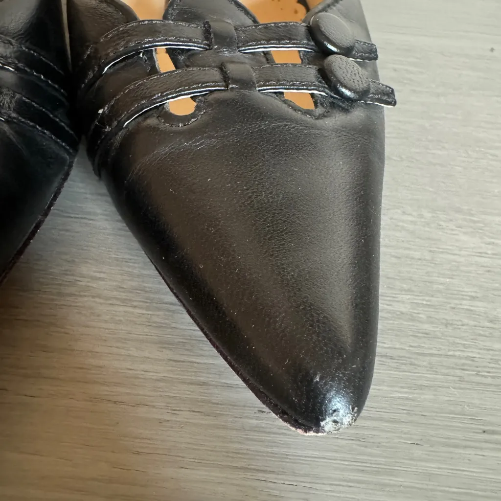 Oscar de la Renta Black Leather Shoes Size 8.5 Dressy Casual Heels Pumps‎ Office - Image 2