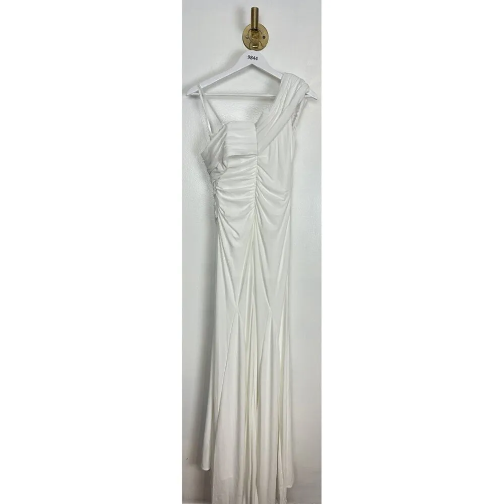 MAC DUGGAL Ruched One-Shoulder Trumpet Gown in White Size US 2 - Image 9
