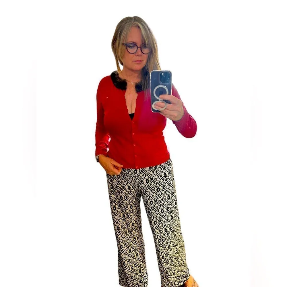 SILX By August Silk Red Fur Lined Cardigan Top Size Medium - Image 4