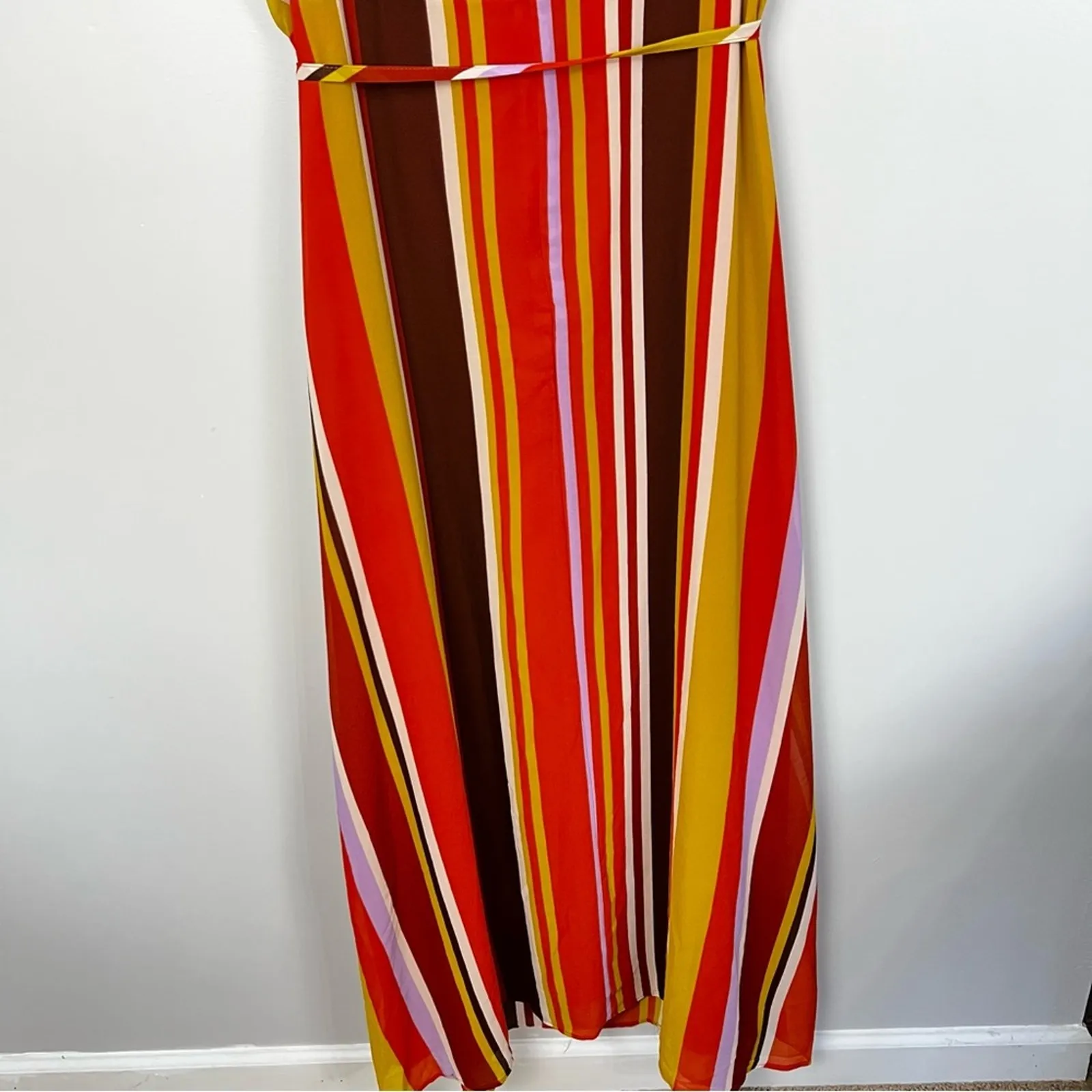 Forever21 Retro Striped Double V neck Candy-cane Stripe Maxi Dress Size 2X NEW - Image 10