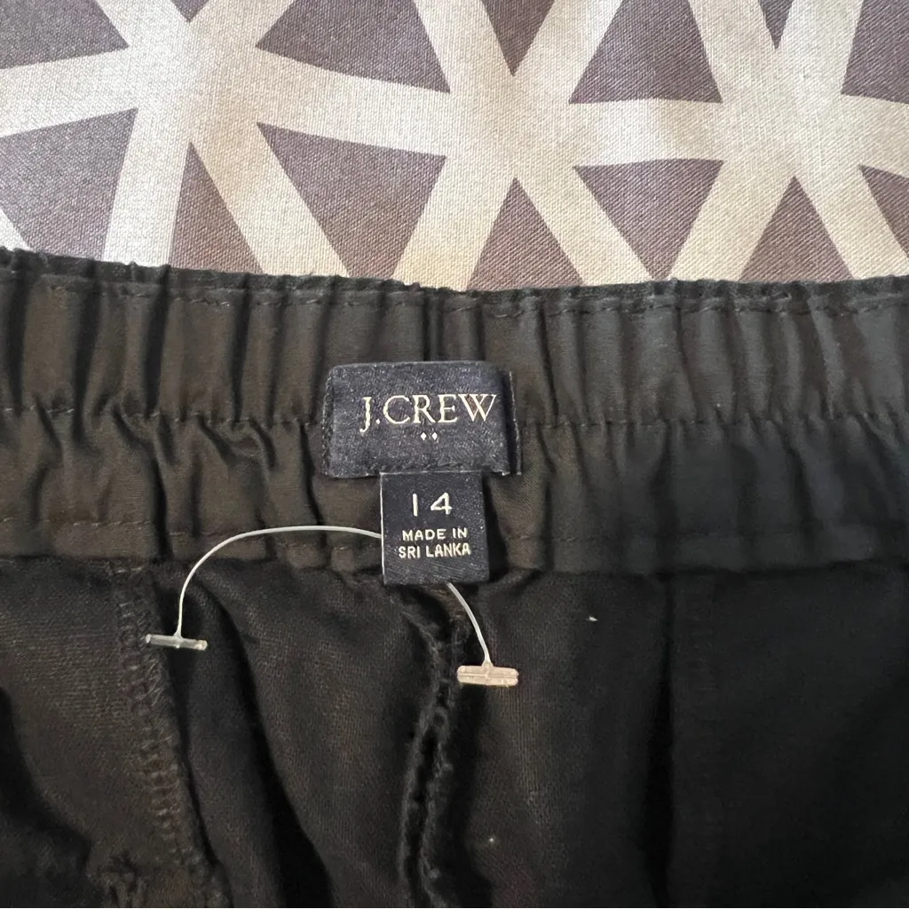 J. Crew Linen Cotton Blend Sailor Pant Black Ankle Crop Button Pocket Size 14 - Image 8