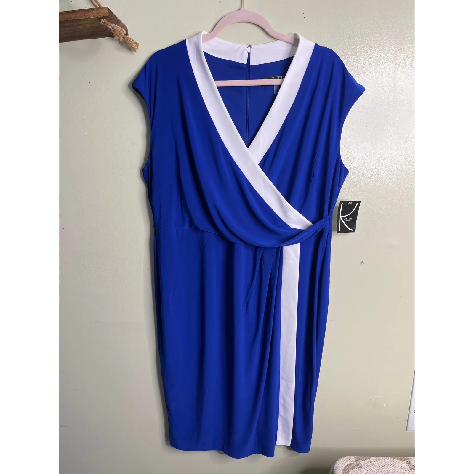 Kasper Plus Size Faux-Wrap Cap-Sleeve Dress Royal Blue, size 1X, NWT, MSRP $99 - Image 4