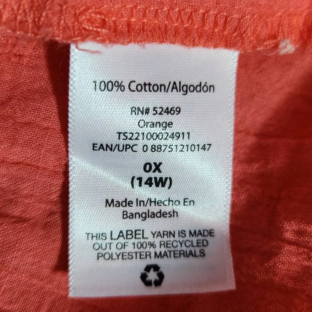 Terra & Sky Coral Pink Blouse with Full Ruffle Sleeve Size 0X Plus Size Pink Top - Image 9